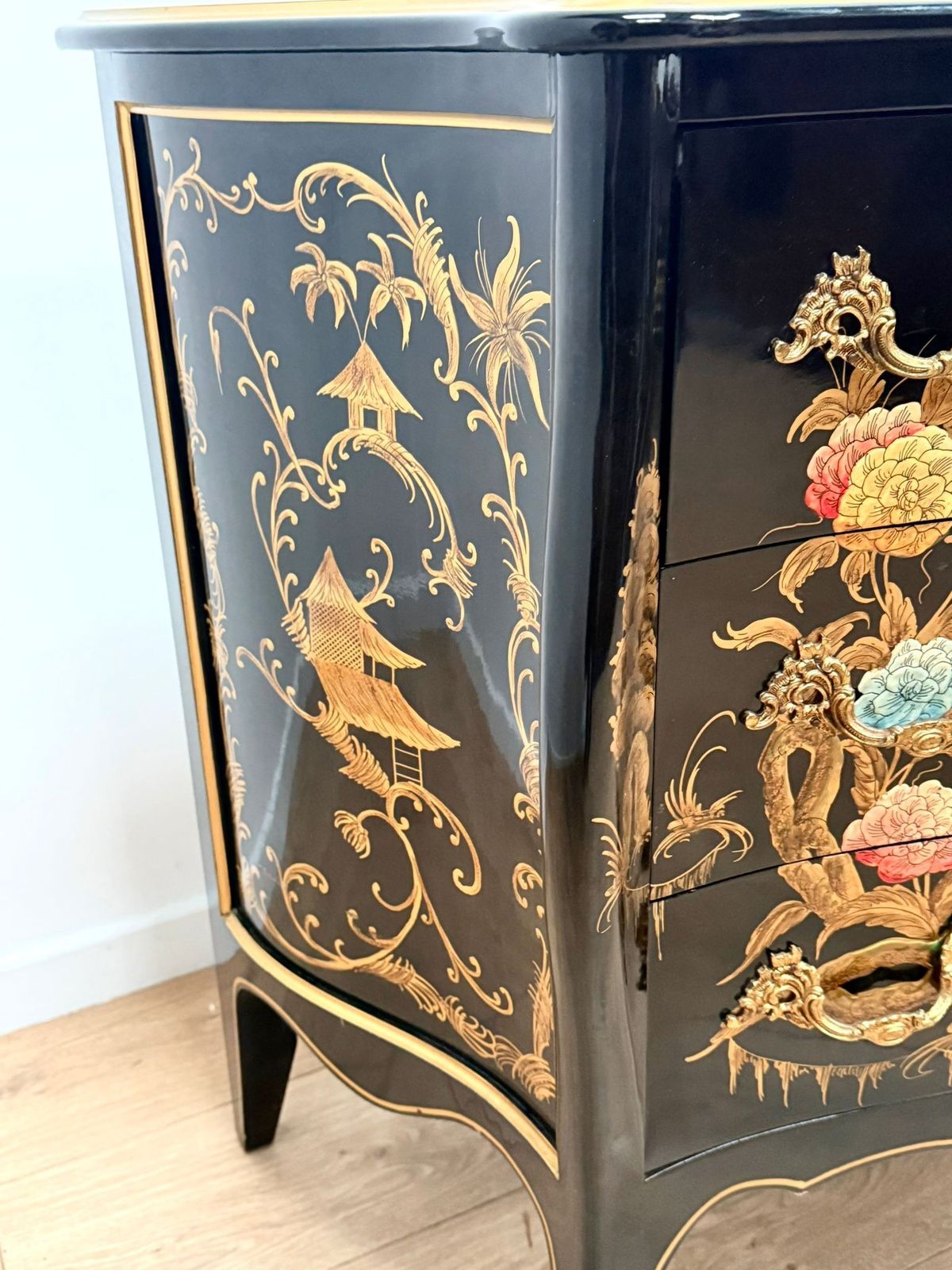Black Lacquer Chest Hand Painted Decorative Chinese Antique 0229. photo buy