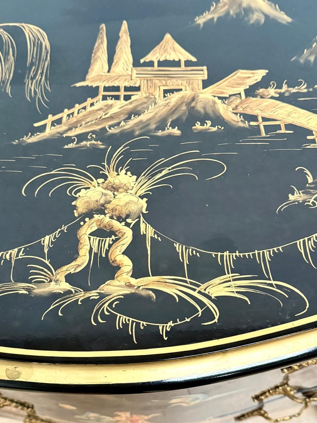 Furniture Black Lacquer Chest Hand Painted Decorative Chinese Antique 0229. photo