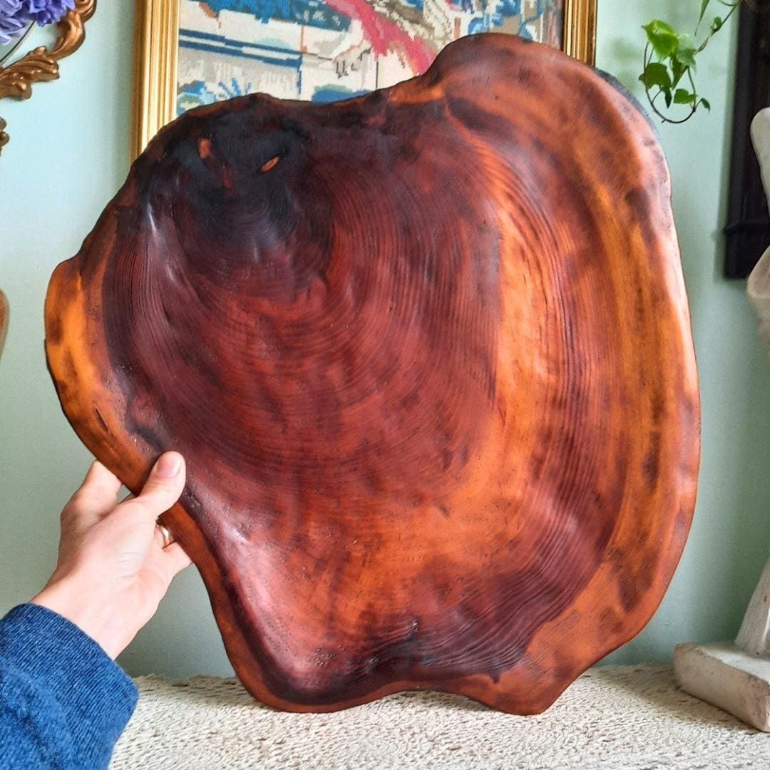 Very Large Organic Red Wooden Tray Wall Hanging Table Centrepiece