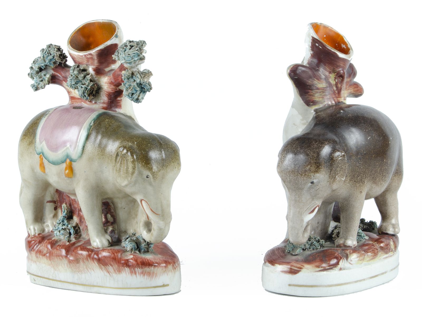 Pair Of Late 19th Century Victorian Staffordshire Earthenware Elephant Sculptures/Spill Vases, England photo furniture