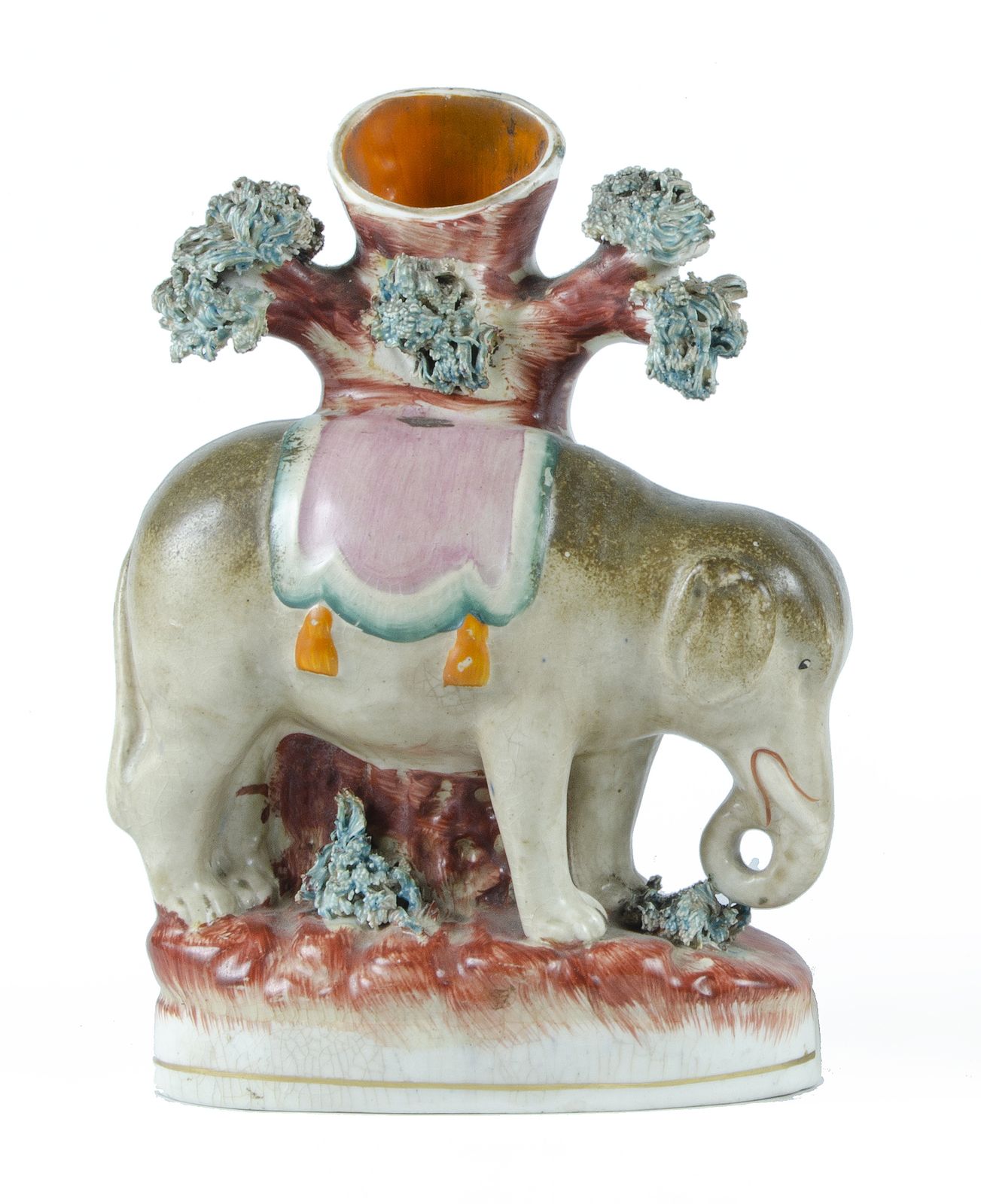 Pair Of Late 19th Century Victorian Staffordshire Earthenware Elephant Sculptures/Spill Vases, England photo 2775.0
