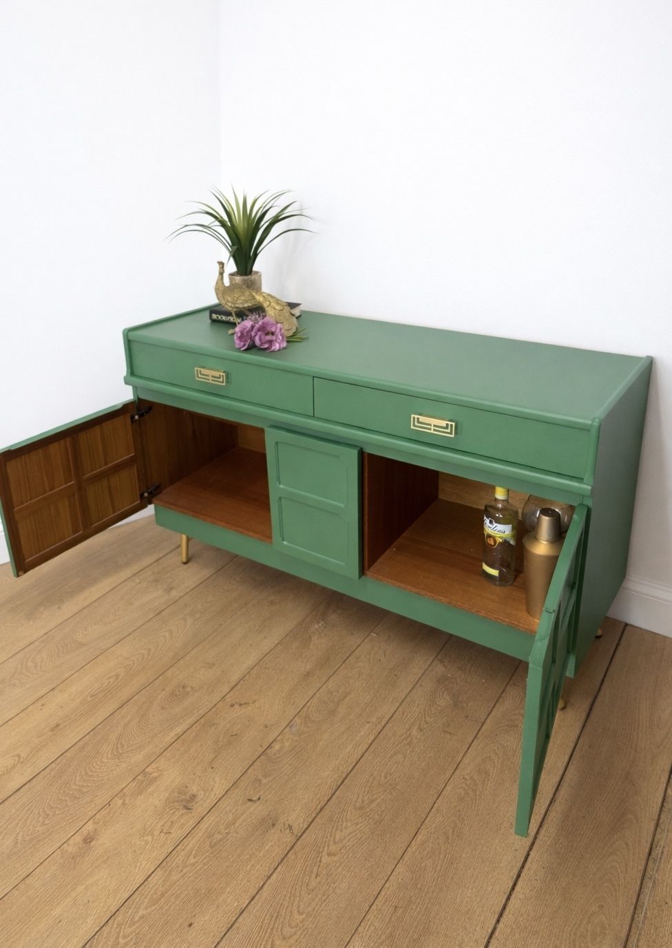 Refinished Mid Century Bright Green Nathan Drinks Sideboard Tv Stand photo furniture