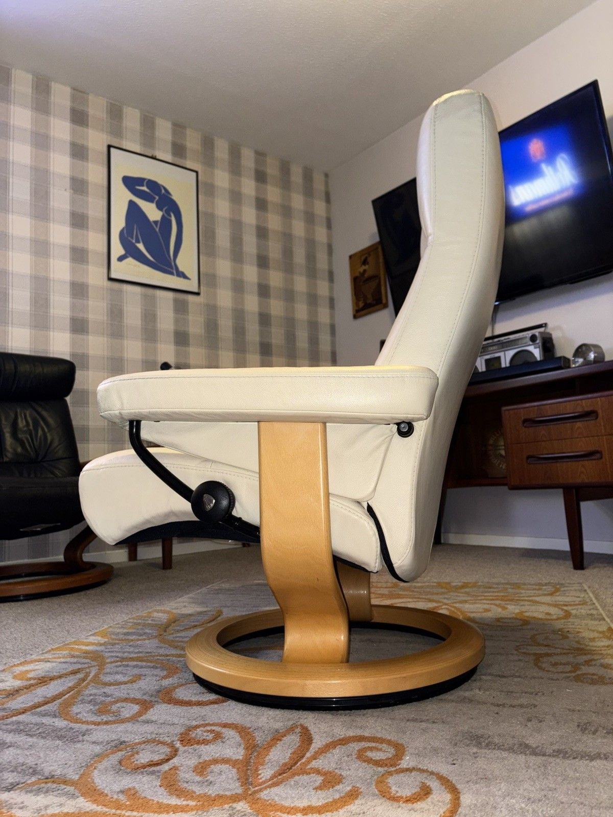 Ekornes Stressless Leather Armchair Retro G Plan Era Mcm Style Vintage photo furniture