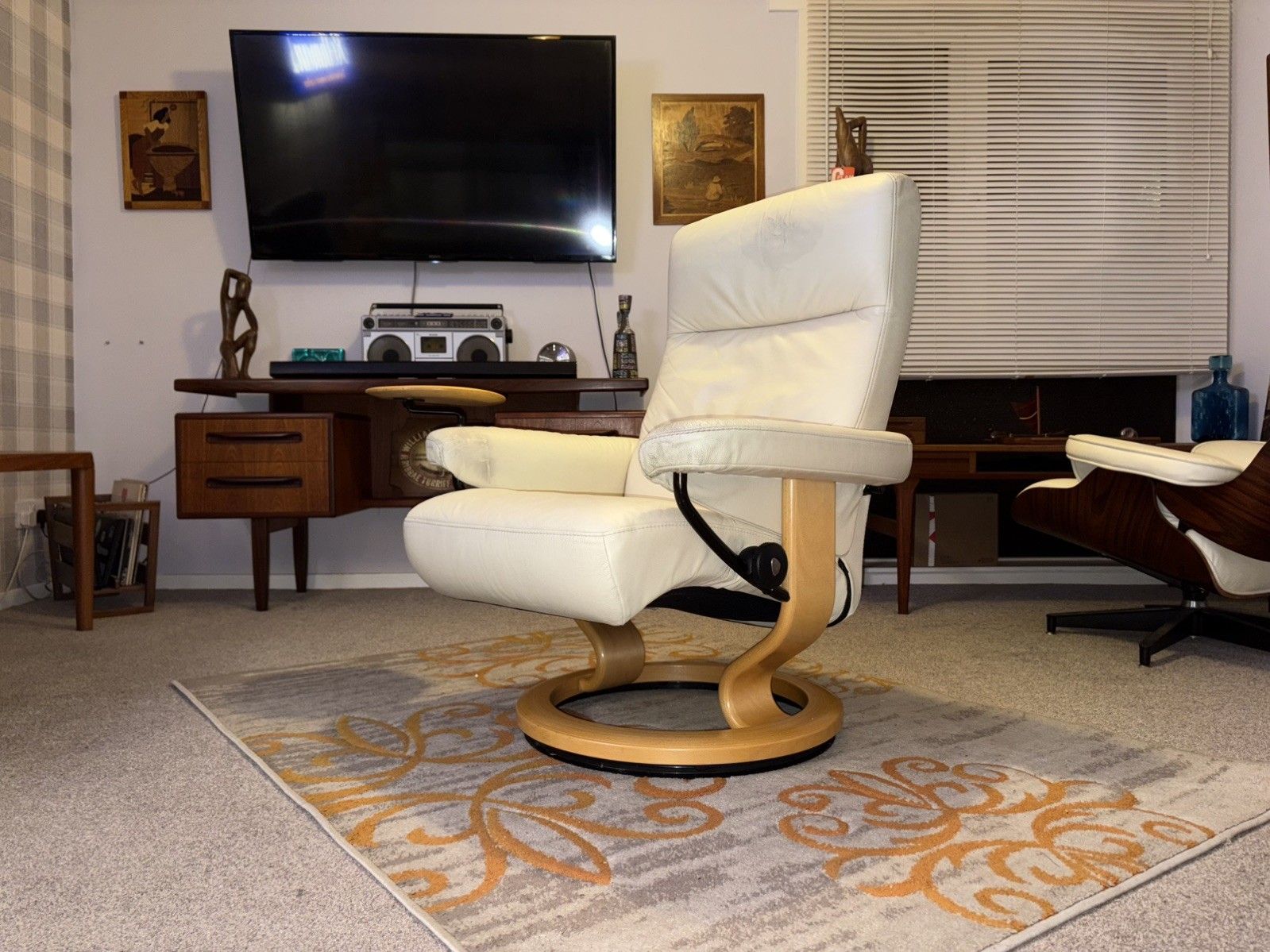 160.0 Ekornes Stressless Leather Armchair Retro G Plan Era Mcm Style Vintage photo