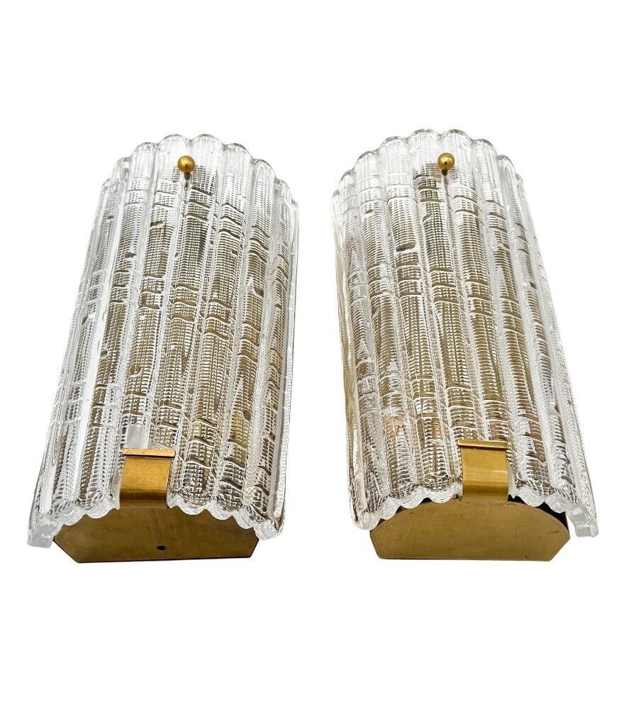 A Large Pair Of Swedish 1960s Orrefors Glass And Brass Wall Sconces By Carl Fagerlund photo buy