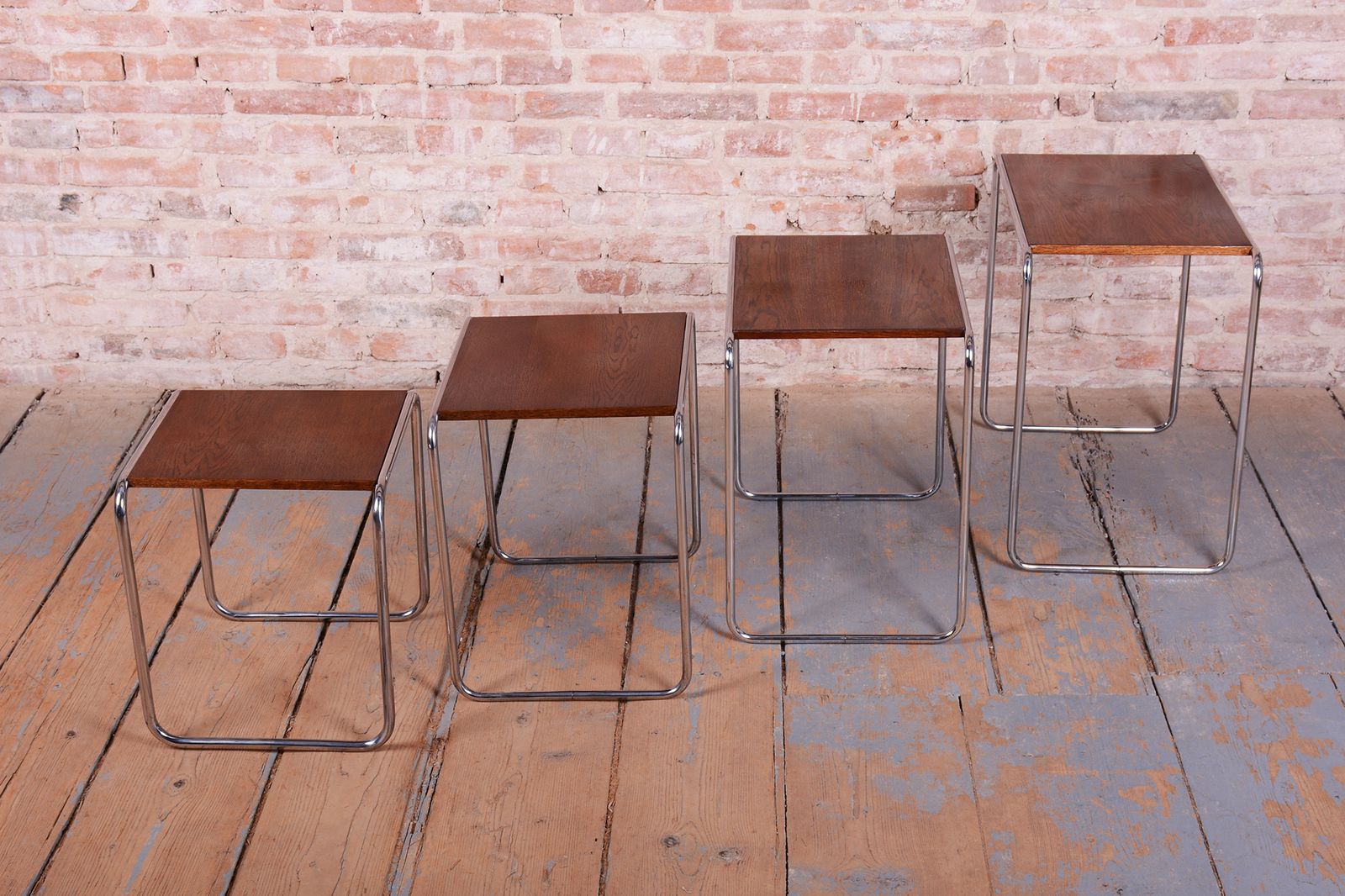 Restored Nesting Tables, By M. Breuer For Thonet, Oak, Chrome, Czech, 1920s photo Furniture