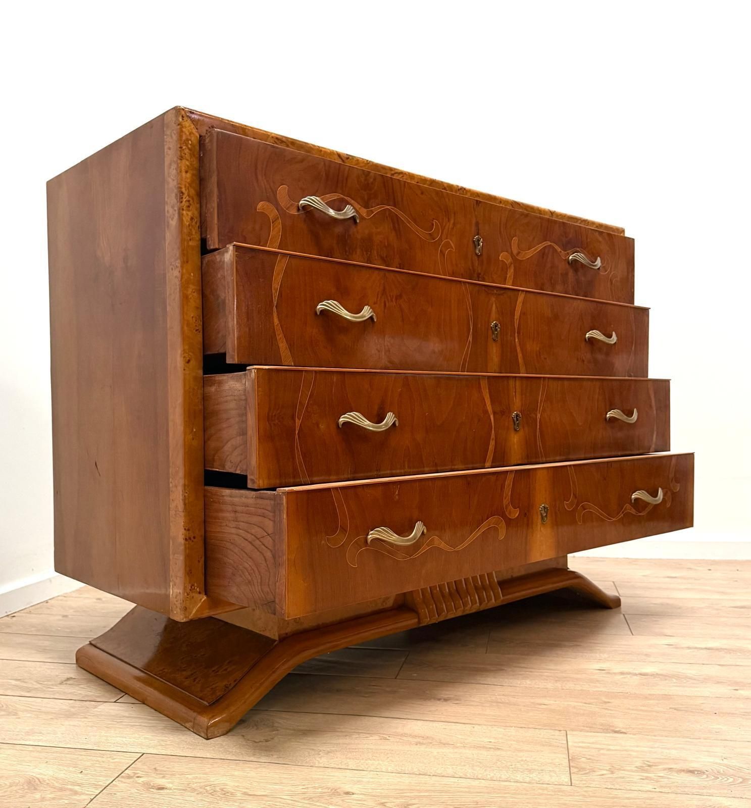 Beautiful Italian Inlaid Art Deco Walnut Route Chest Dresser Delivery Available 0179. photo vintage