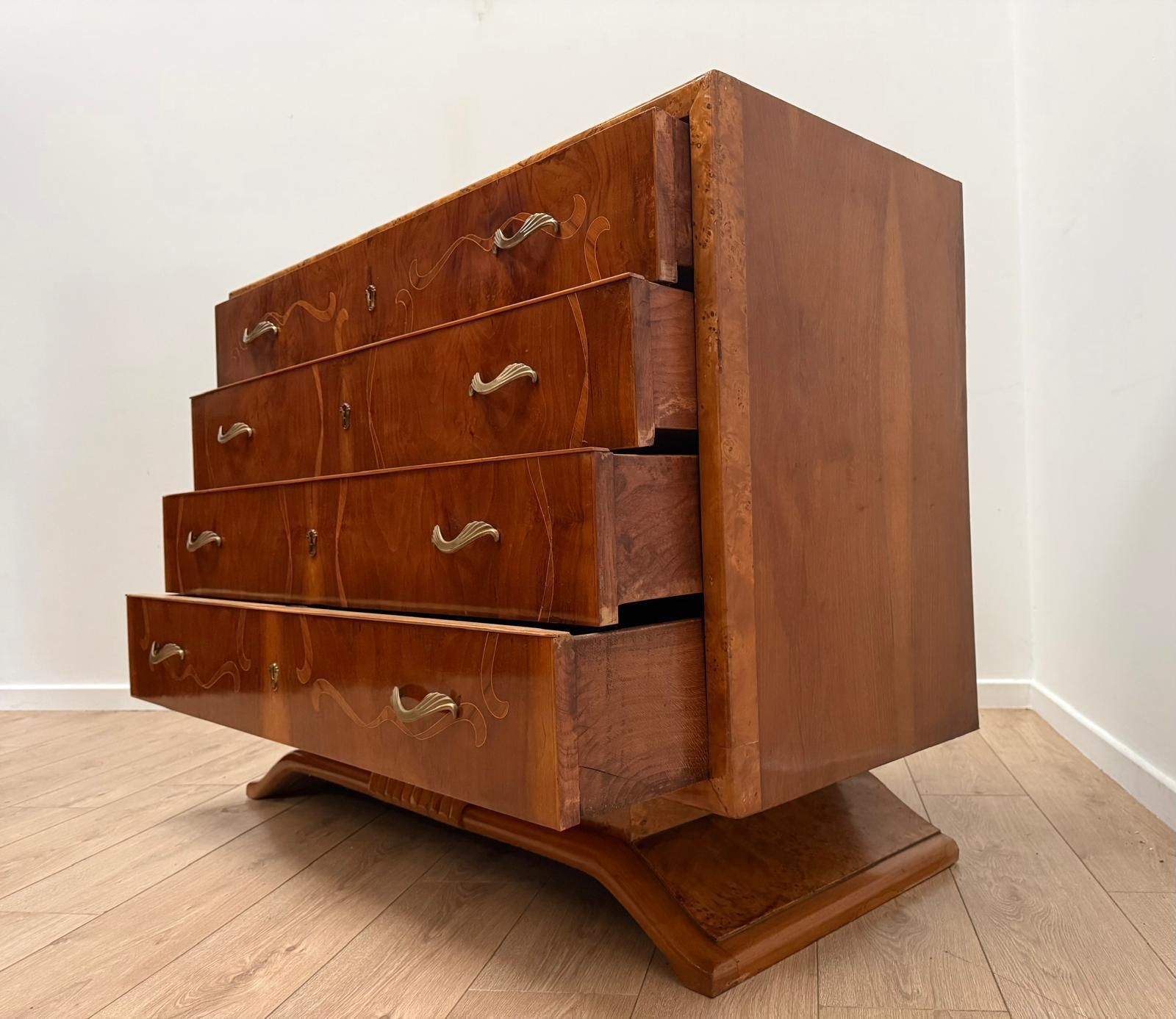 2195.0 Beautiful Italian Inlaid Art Deco Walnut Route Chest Dresser Delivery Available 0179. photo