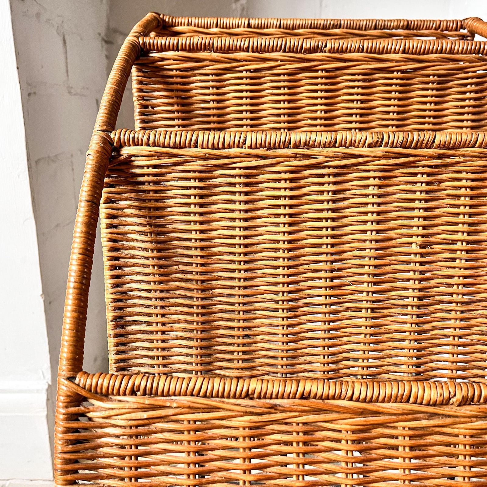 Vintage Three Tier Rattan Magazine Rack Attributed To Raoul Guys photo 225.0