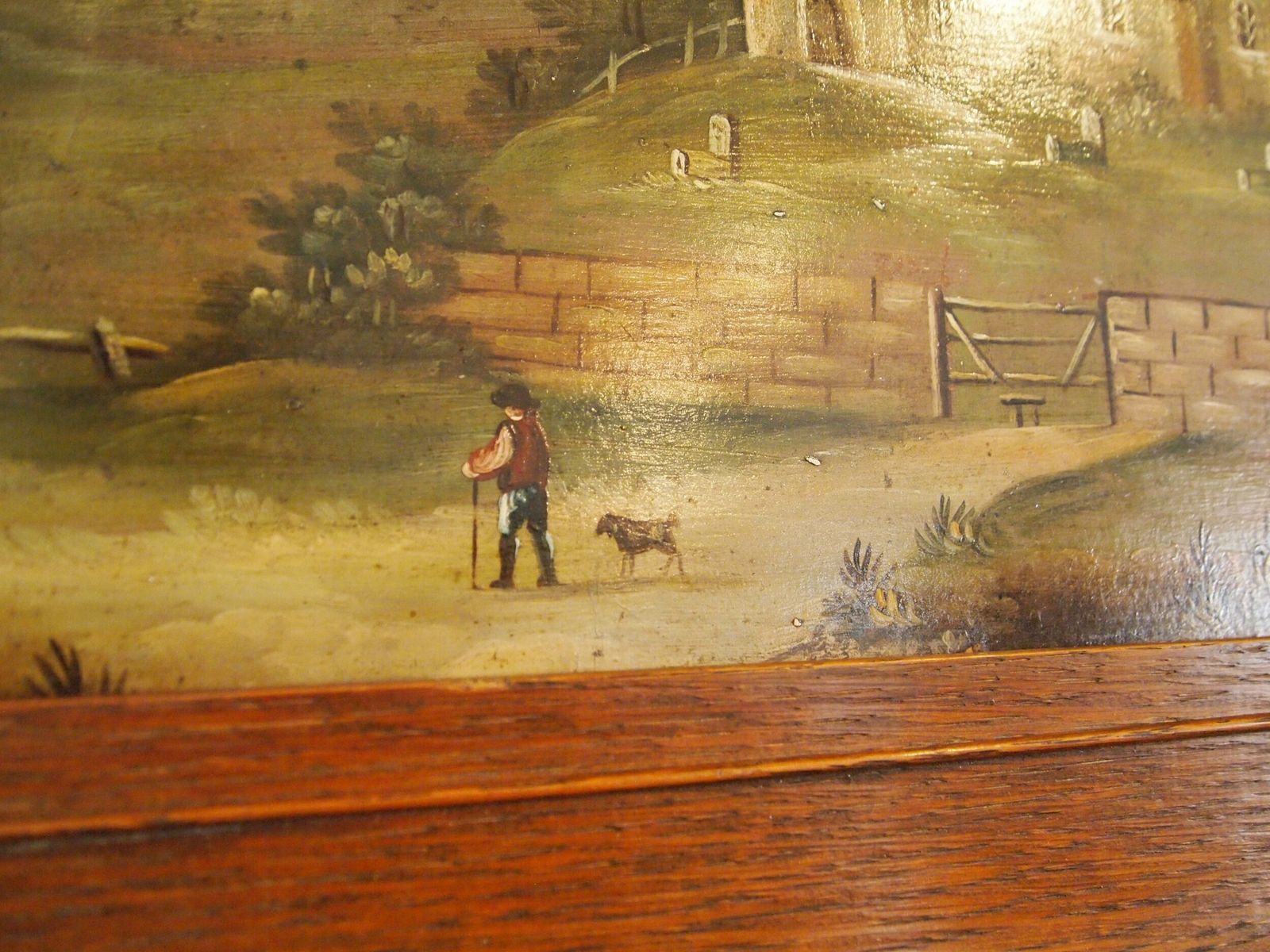 Painting Naive Folk Art Primitive Oil On Board C1850 photo vintage