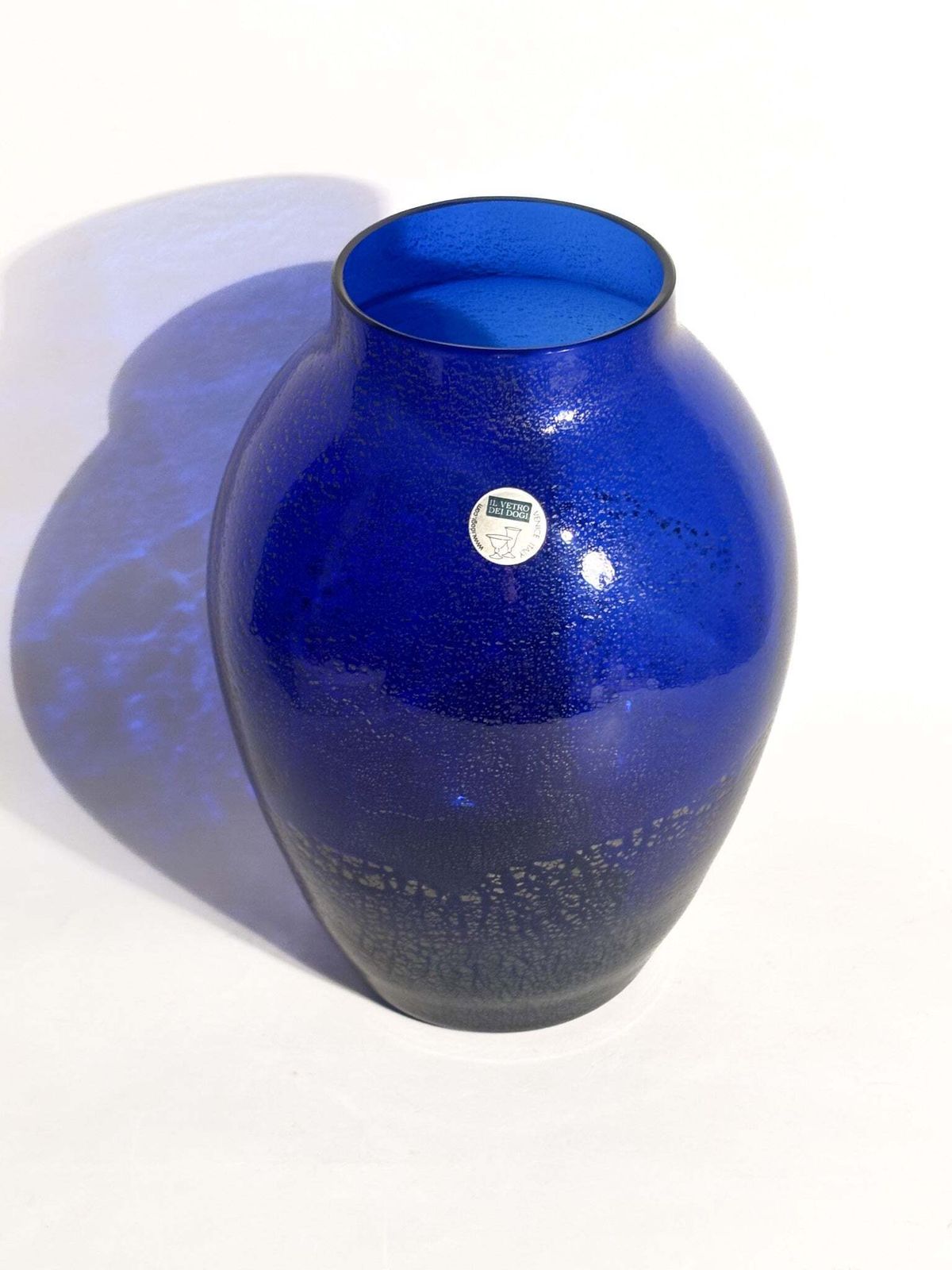 Blue Murano Glass Vase With Silver Inserts, Il Vetro Dei Dogi, 1980s photo for sale