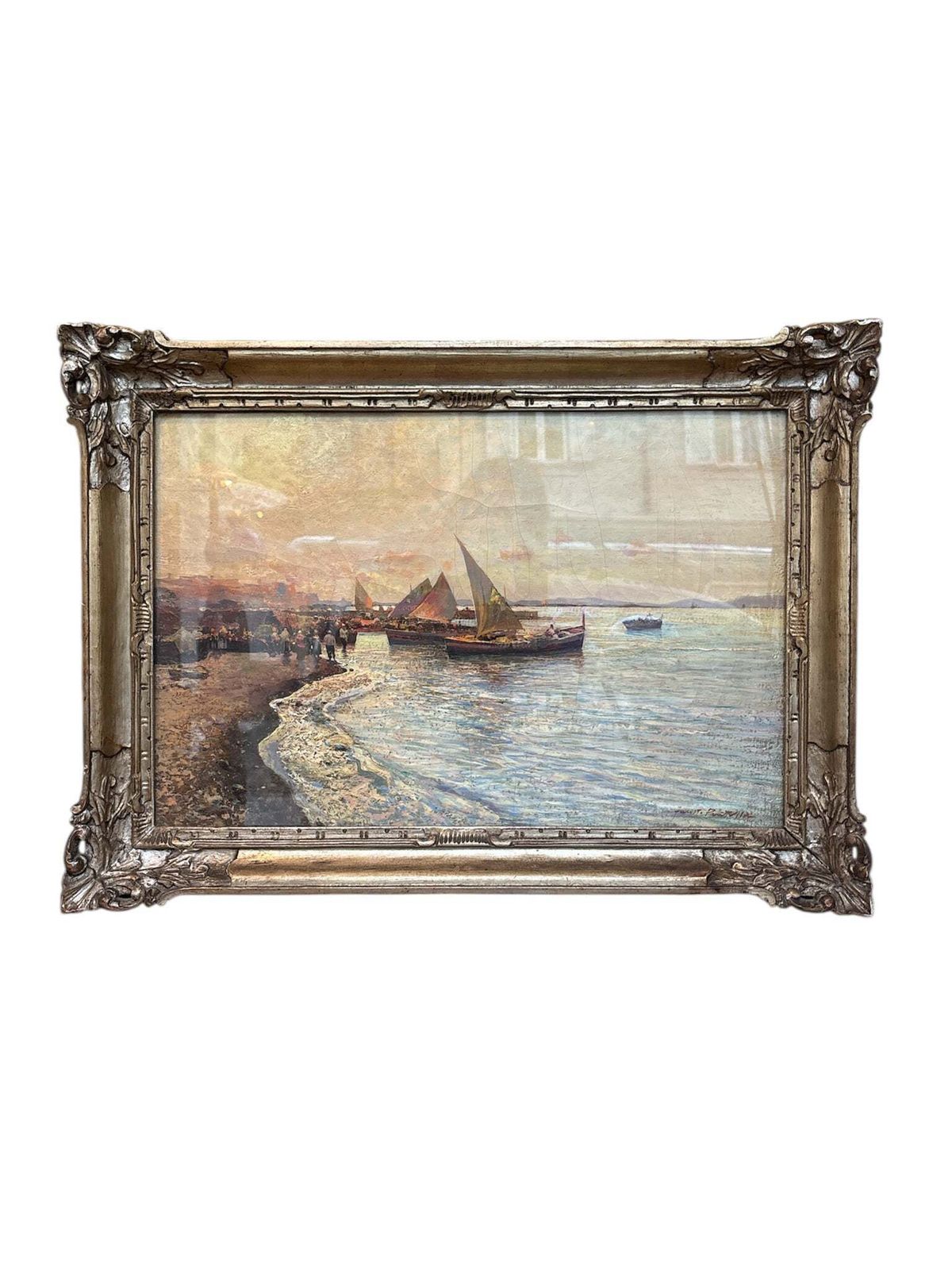 Oil Painting On Panel Of Marina By Fausto Pratella, 1950s