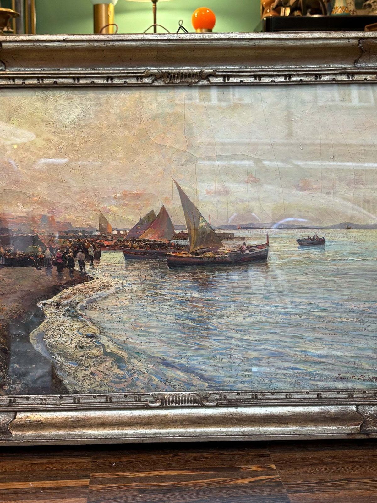 Oil Painting On Panel Of Marina By Fausto Pratella, 1950s photo for sale
