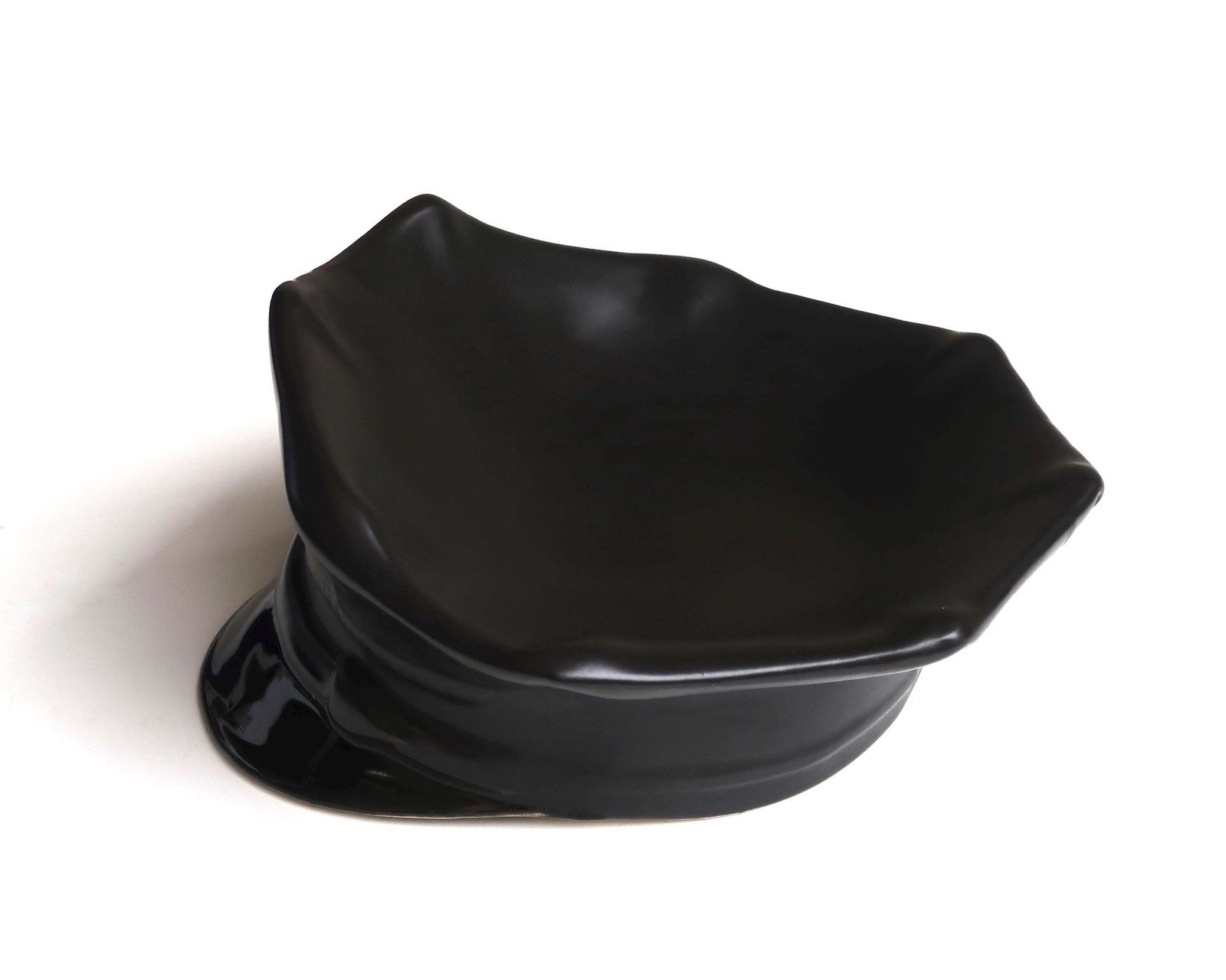 French Black Ceramic Bowl Dish By Jc Peiré, Trompe L'oeil Police Cap, 1980s / Tom Of Finland Style, Gay, Leather Fetish photo Home Decor