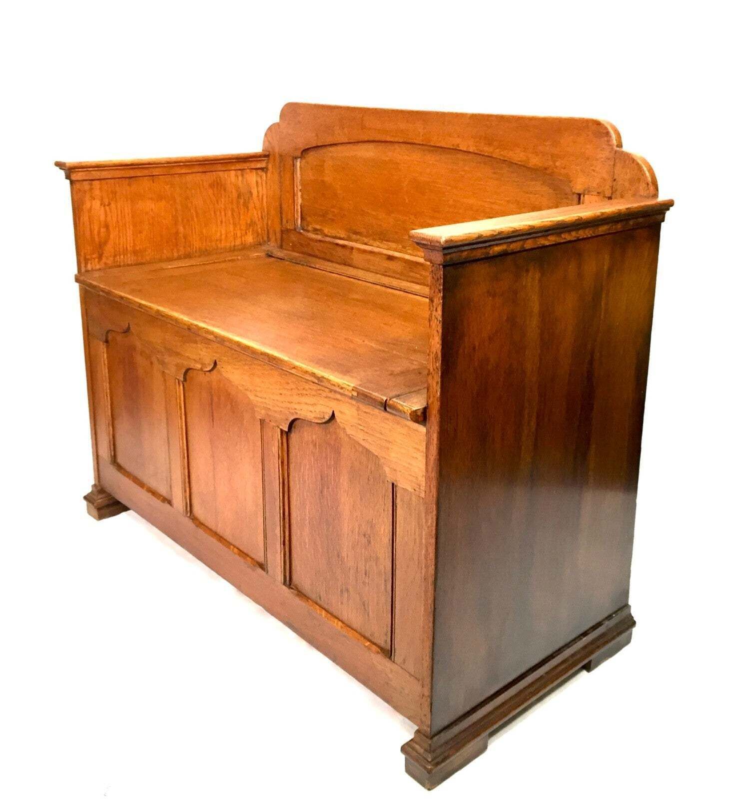 photo furniture Antique Early 20th Century Oak Wooden Entrance Hall Monks Bench / Storage Seat