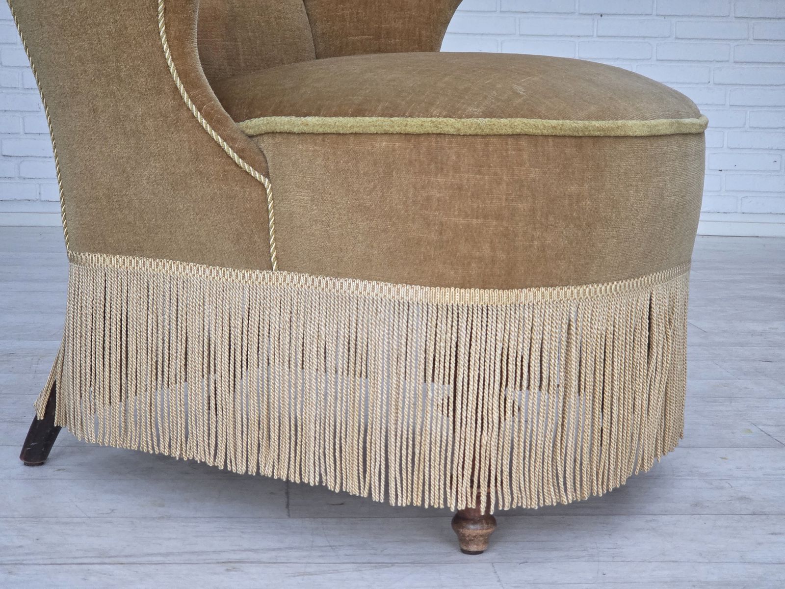 1950s, Danish Armchair, Furniture Velour, Ash Wood Legs. photo Furniture