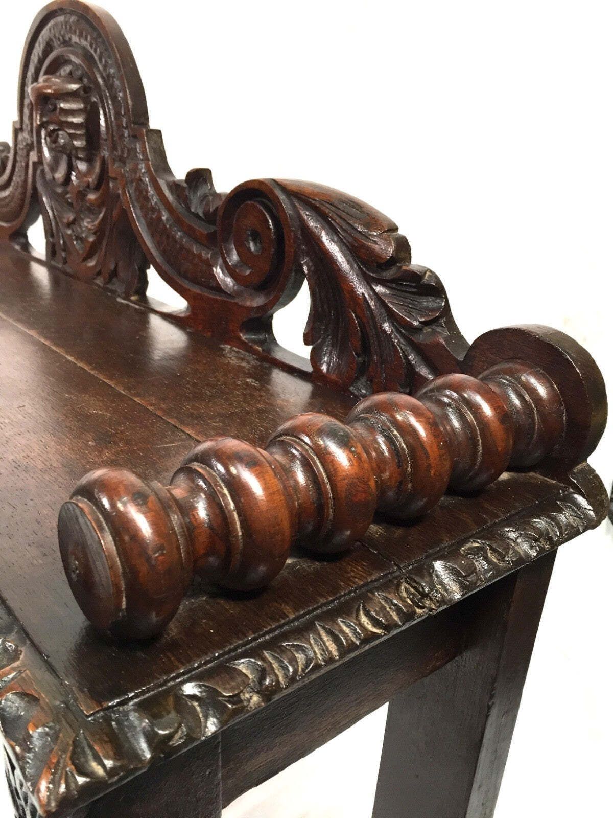 Antique Oak Carved 19th Century Green Man Window Seat / Bench / Gothic Revival photo for sale