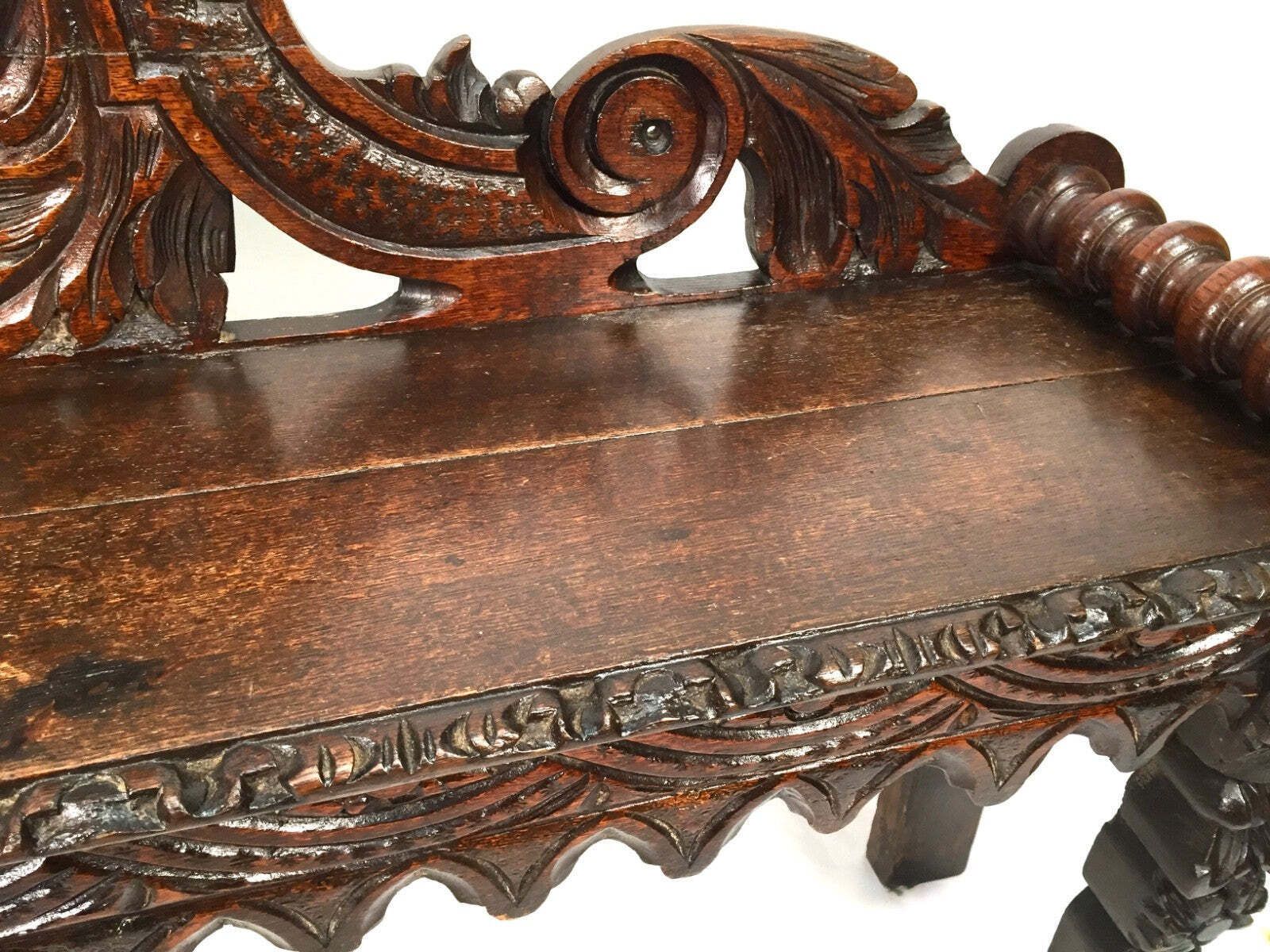 Antique Oak Carved 19th Century Green Man Window Seat / Bench / Gothic Revival photo buy