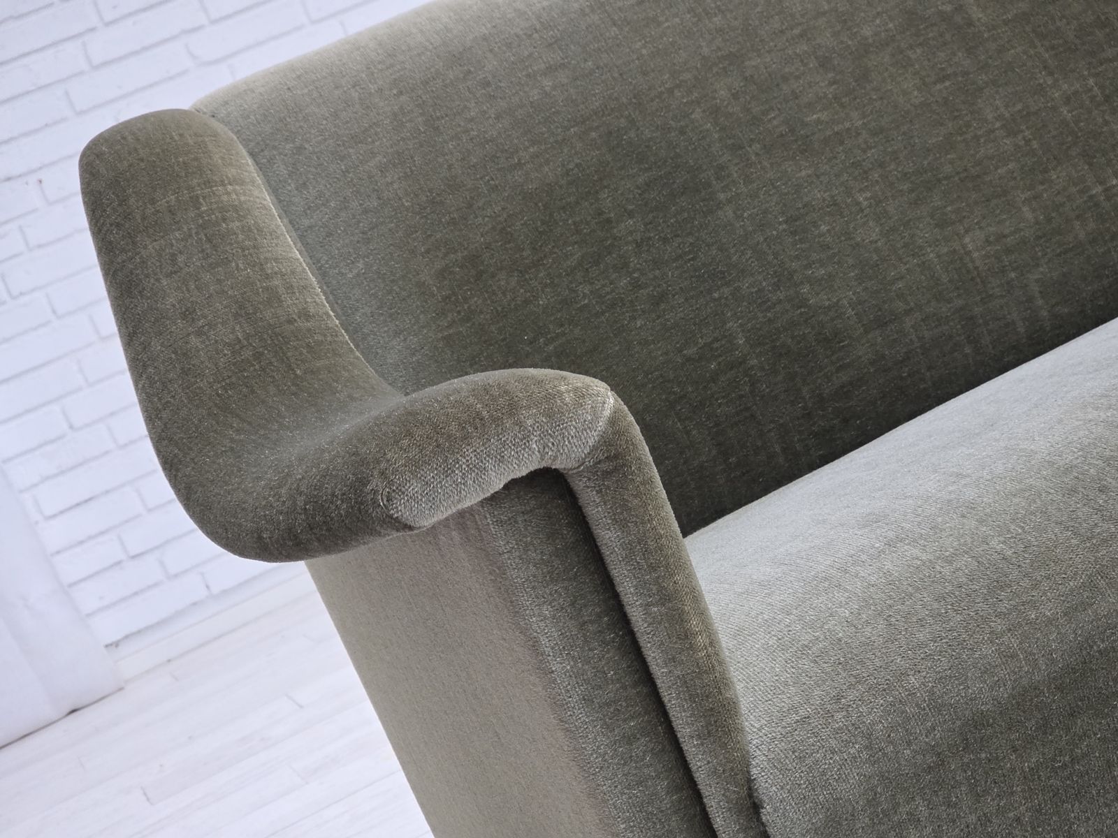 1970s, Danish 3 Seater Sofa, Green Furniture Velour, Beech Wood. photo for sale