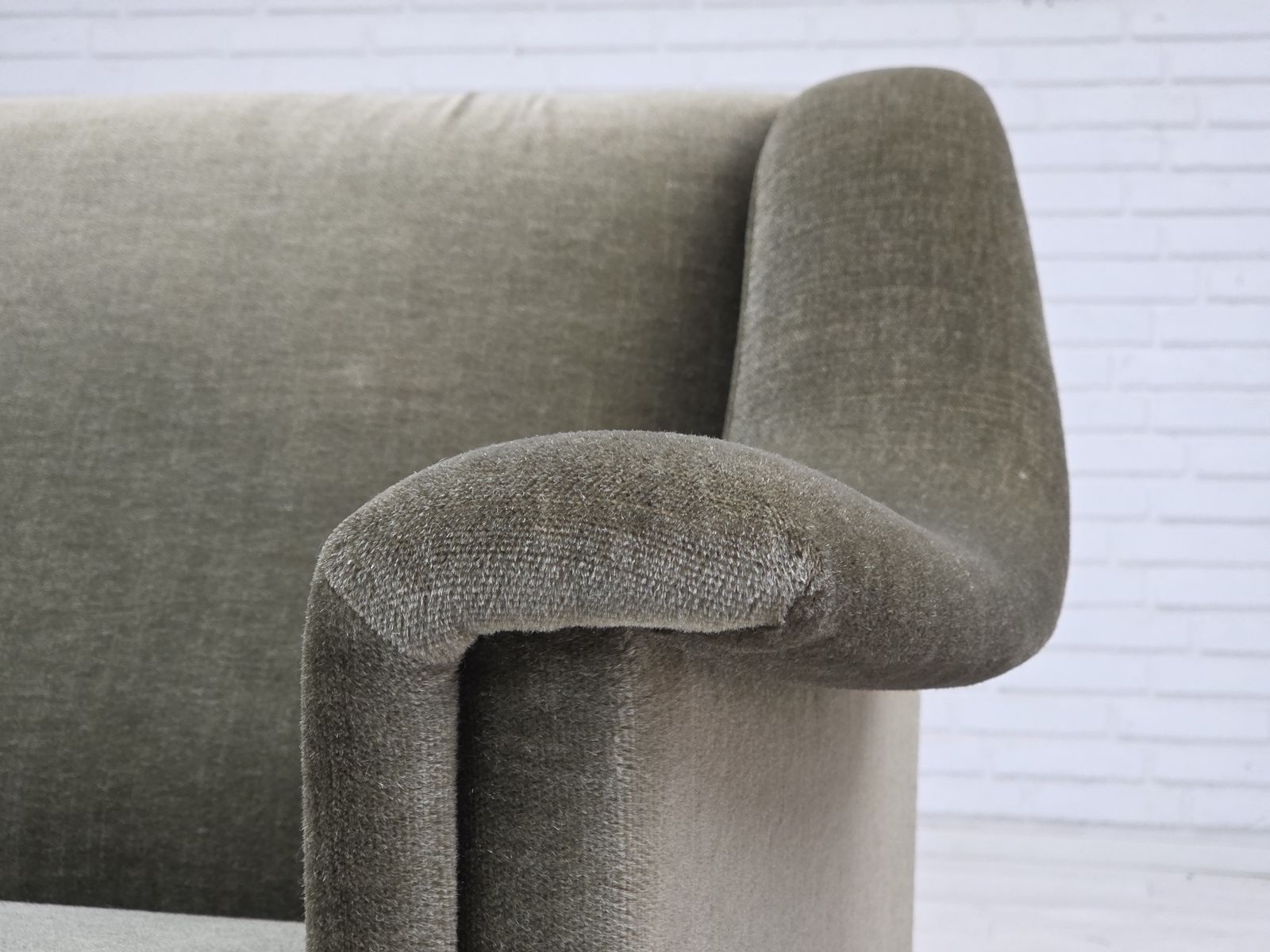 1970s, Danish 3 Seater Sofa, Green Furniture Velour, Beech Wood. photo 1570.0