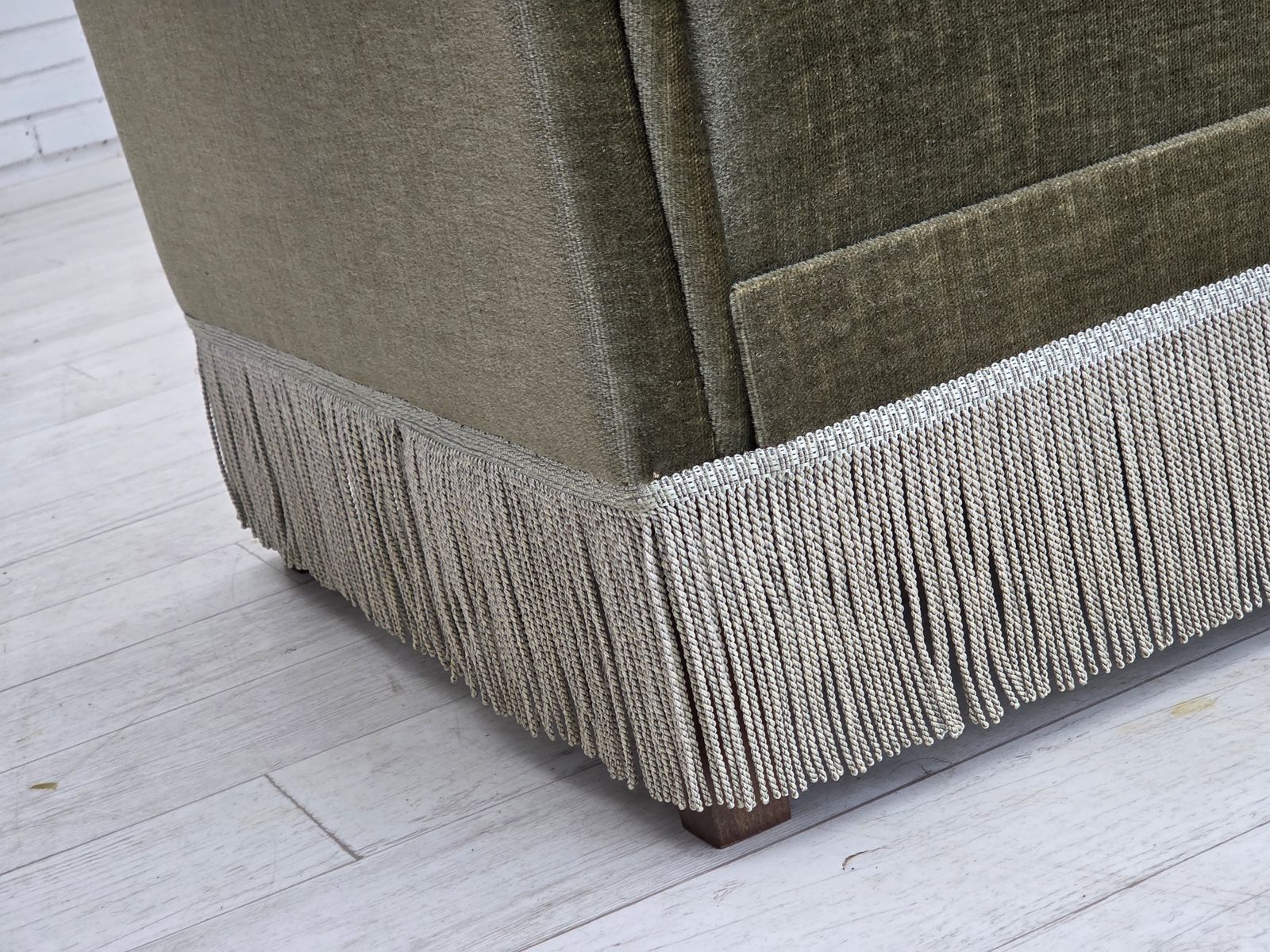1970s, Danish 2 Seater Sofa, Green Furniture Velour, Beech Wood. photo 1400.0