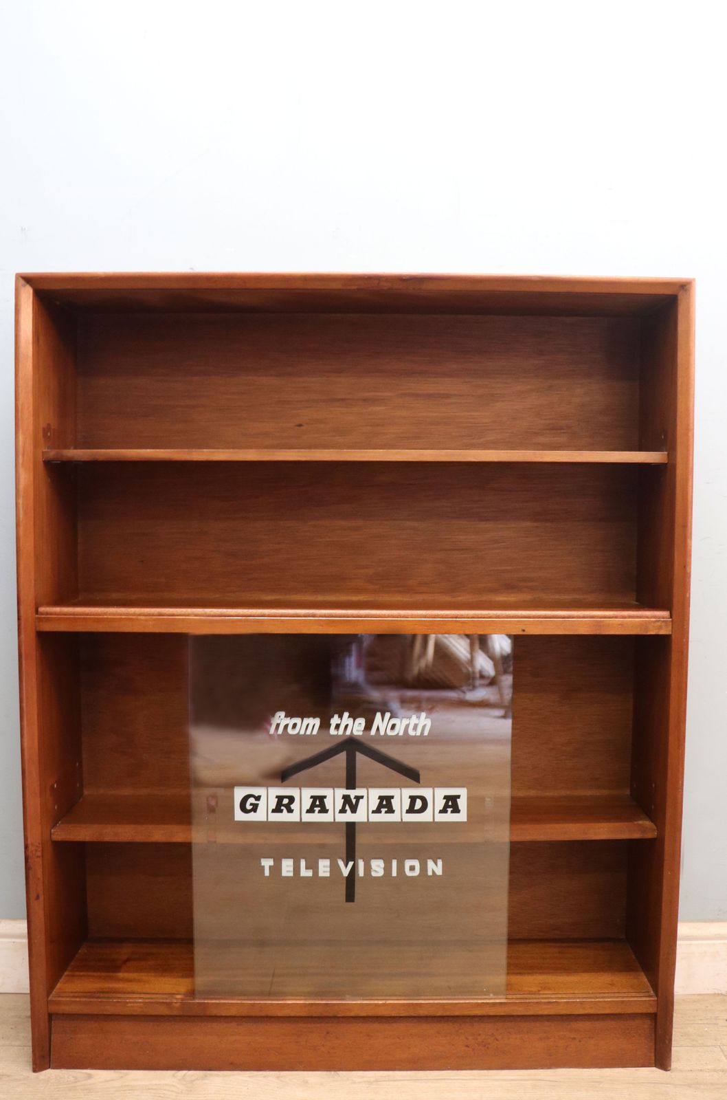 This Retro Teak Bookcase Cabinet By Herbert Gibbs,  Later Sign Written For Granada Television. photo for sale