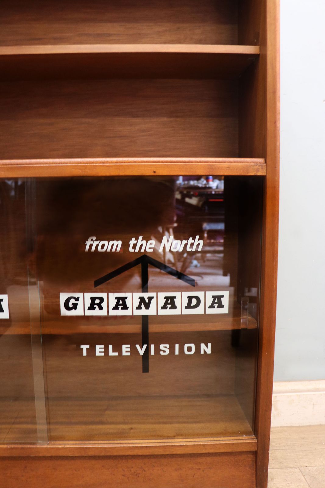 photo for sale This Retro Teak Bookcase Cabinet By Herbert Gibbs,  Later Sign Written For Granada Television.