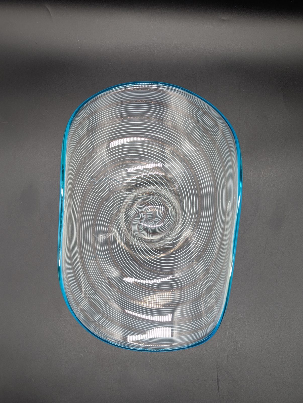 photo for sale Murano Aventurine Glass Pedestal Bowl With Turquoise Rim, Italy C.1950s–60s