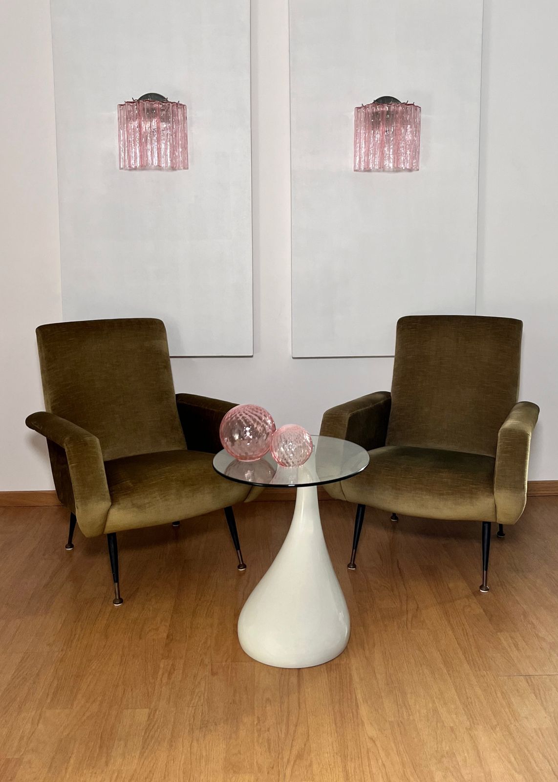 Fantastic Pair Of Murano Glass Tube Wall Sconces   5 Pink Glass Tube photo for sale