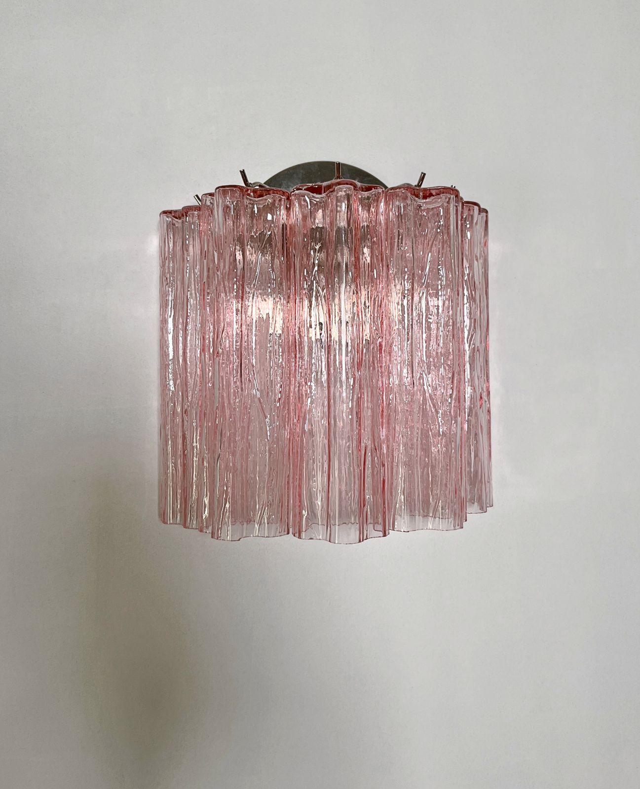 Fantastic Pair Of Murano Glass Tube Wall Sconces   5 Pink Glass Tube