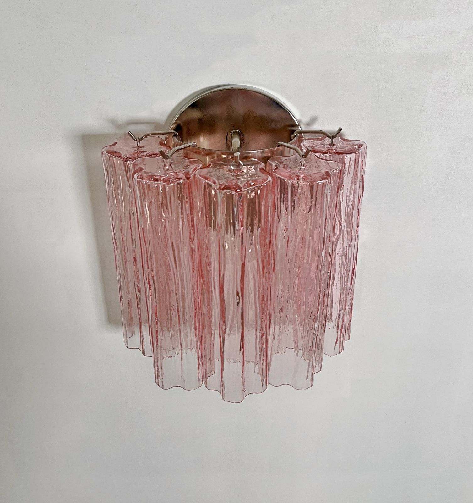 photo for sale Fantastic Pair Of Murano Glass Tube Wall Sconces   5 Pink Glass Tube