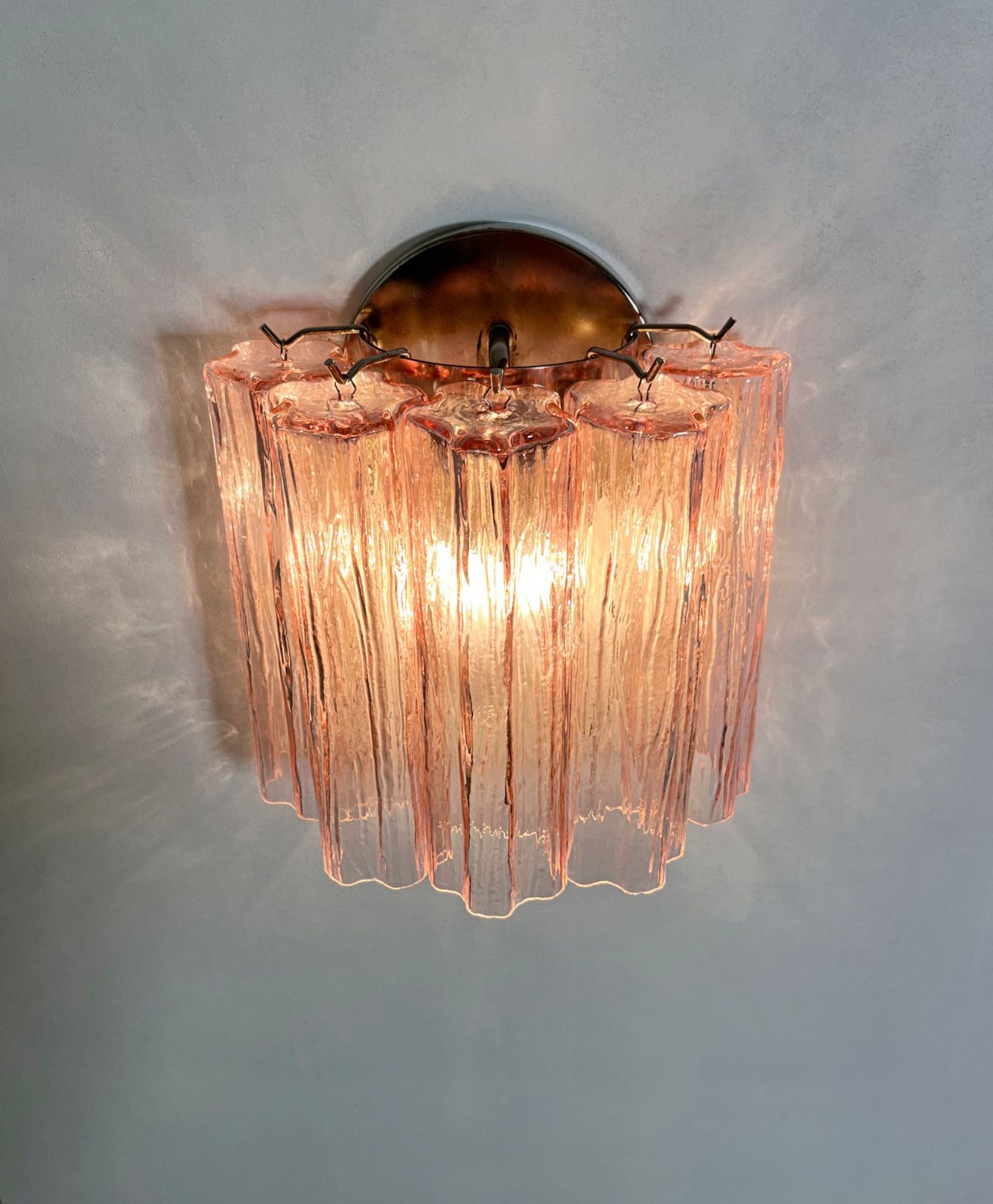 photo vintage Fantastic Pair Of Murano Glass Tube Wall Sconces   5 Pink Glass Tube