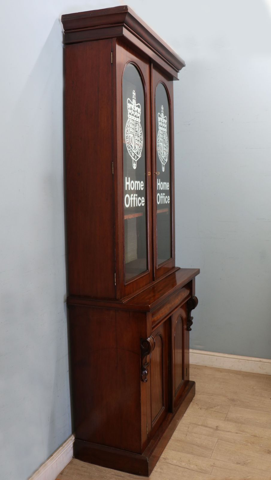A Beautiful Quality Victorian Mahogany Cabinet, Later Sign Written With The Home Office Logo. photo 795.0