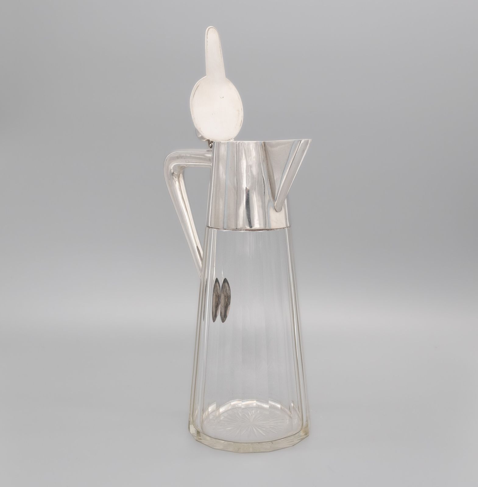 German Arts & Crafts 800 Silver & Glass Claret Jug Decanter Schraeder Münster Circa 1900 photo 585.0