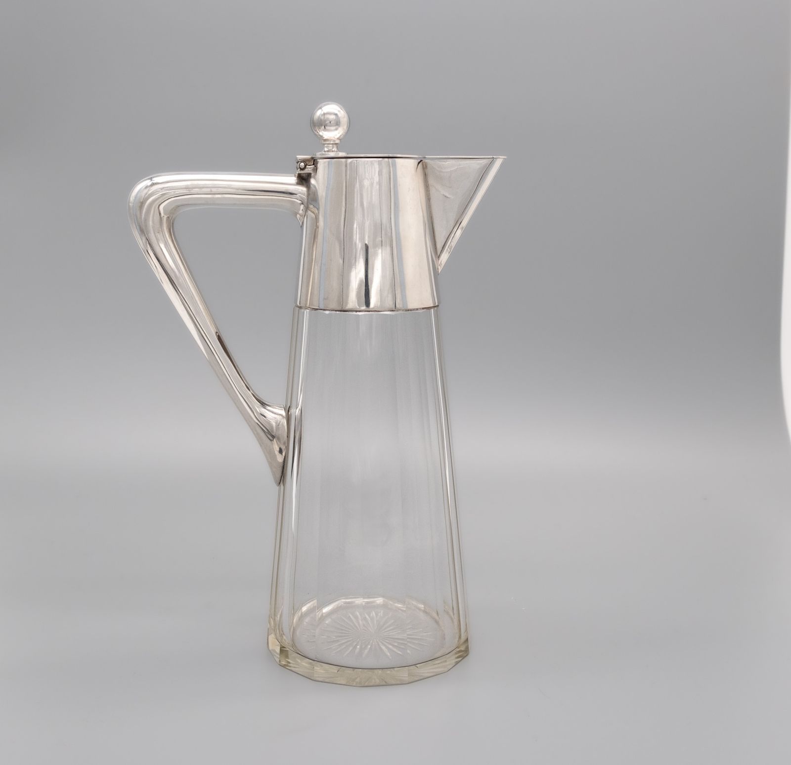German Arts & Crafts 800 Silver & Glass Claret Jug Decanter Schraeder Münster Circa 1900 photo for sale