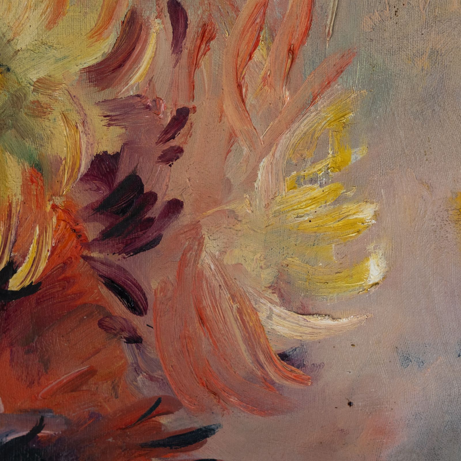 Large Unframed French Oil Painting Of Dahlias photo 285.0