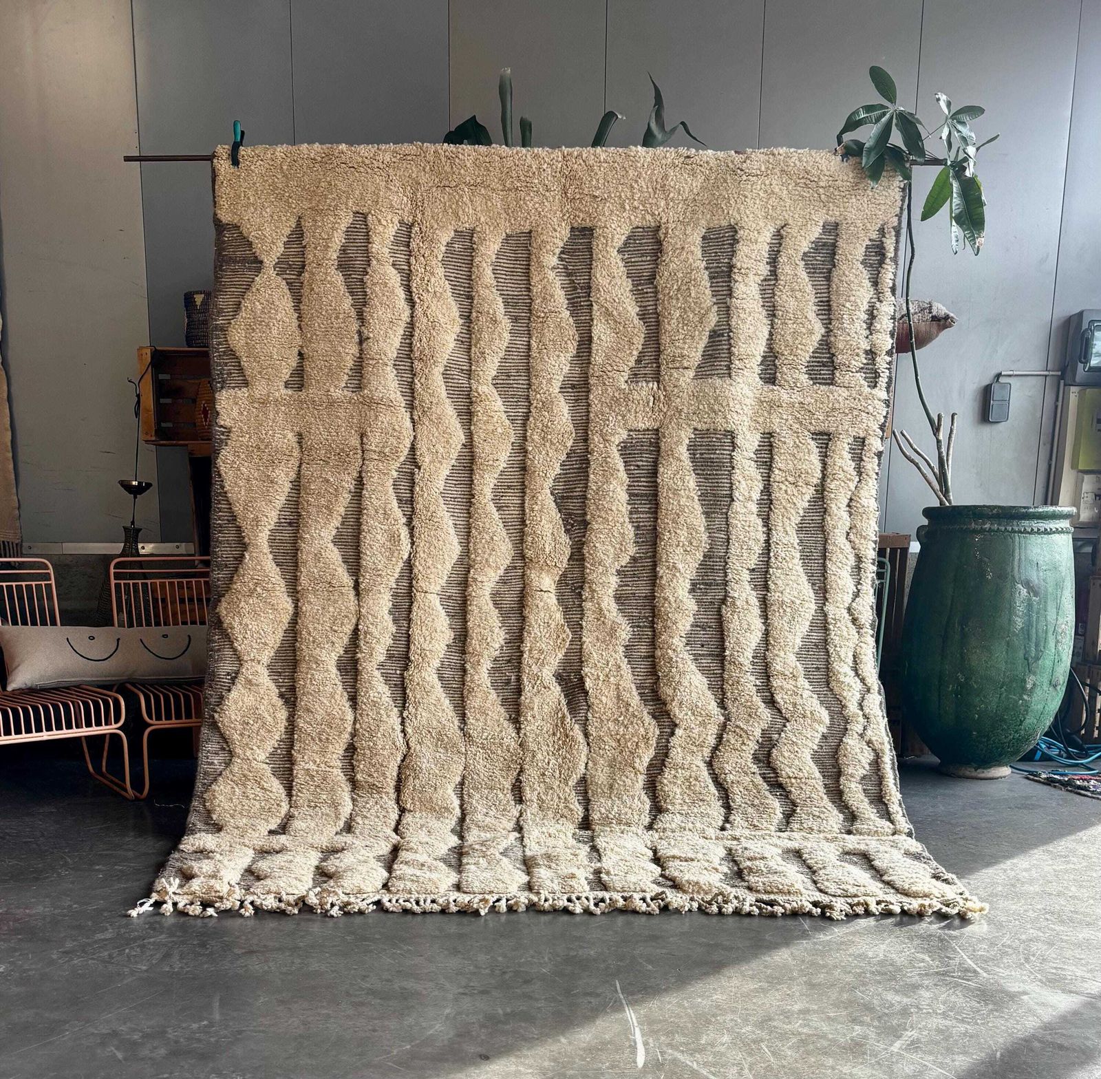 Modern Moroccan Rug Handmade Wool – Shaggy Berber Area Rug 220x300 Cm, Contemporary Boho Living Room Decor