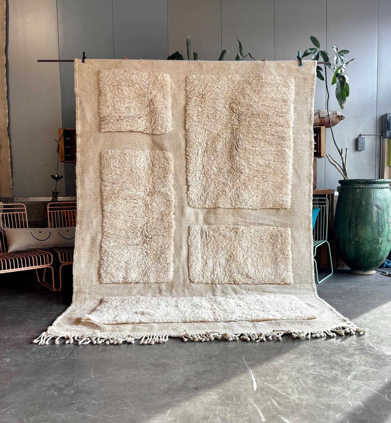 Moroccan Mrirt Wool Rug 200x300 Cm – Handmade Ivory Berber Rug – Minimalist Moroccan Area Rug – Luxury Thick Wool Carpet