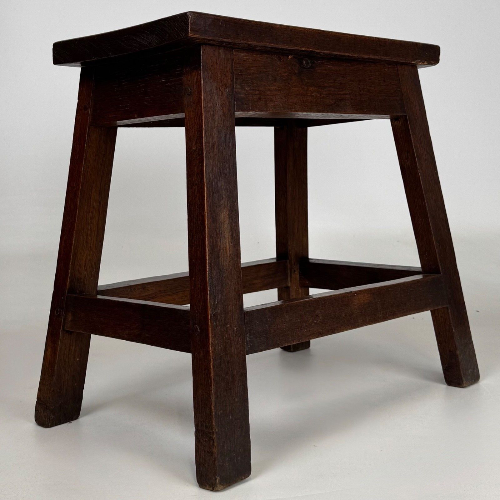 Antique 20th Century Fine Quality Joint Oak Stool With Carving photo Furniture