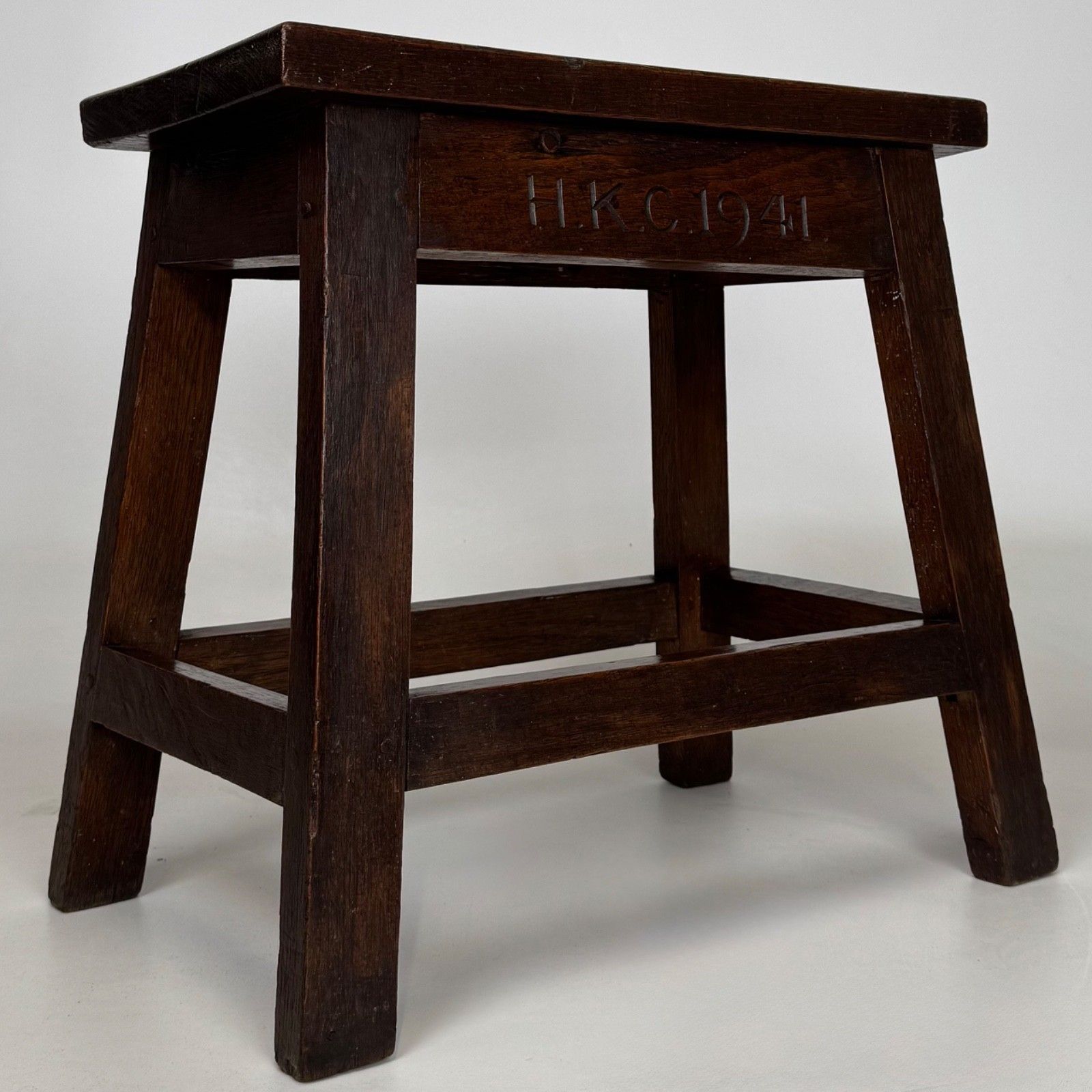 Antique 20th Century Fine Quality Joint Oak Stool With Carving photo vintage
