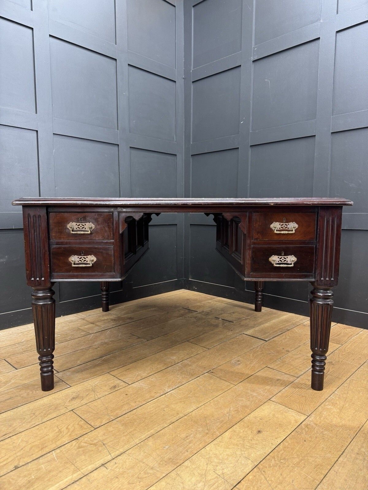 Antique Mahogany Partners Desk – Leather Top, Drawers Both Sides / Office Study photo furniture