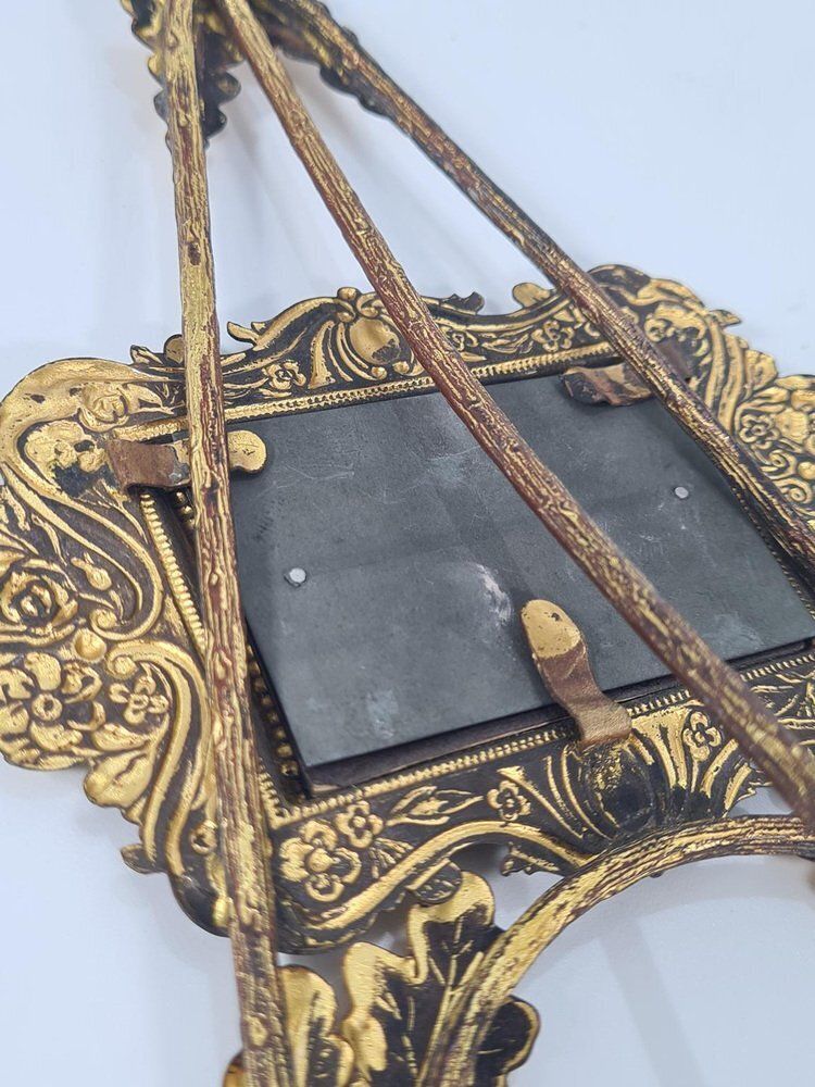 Antique Standing Photo Frame In Gilded Metal, 1890s photo Home Decor