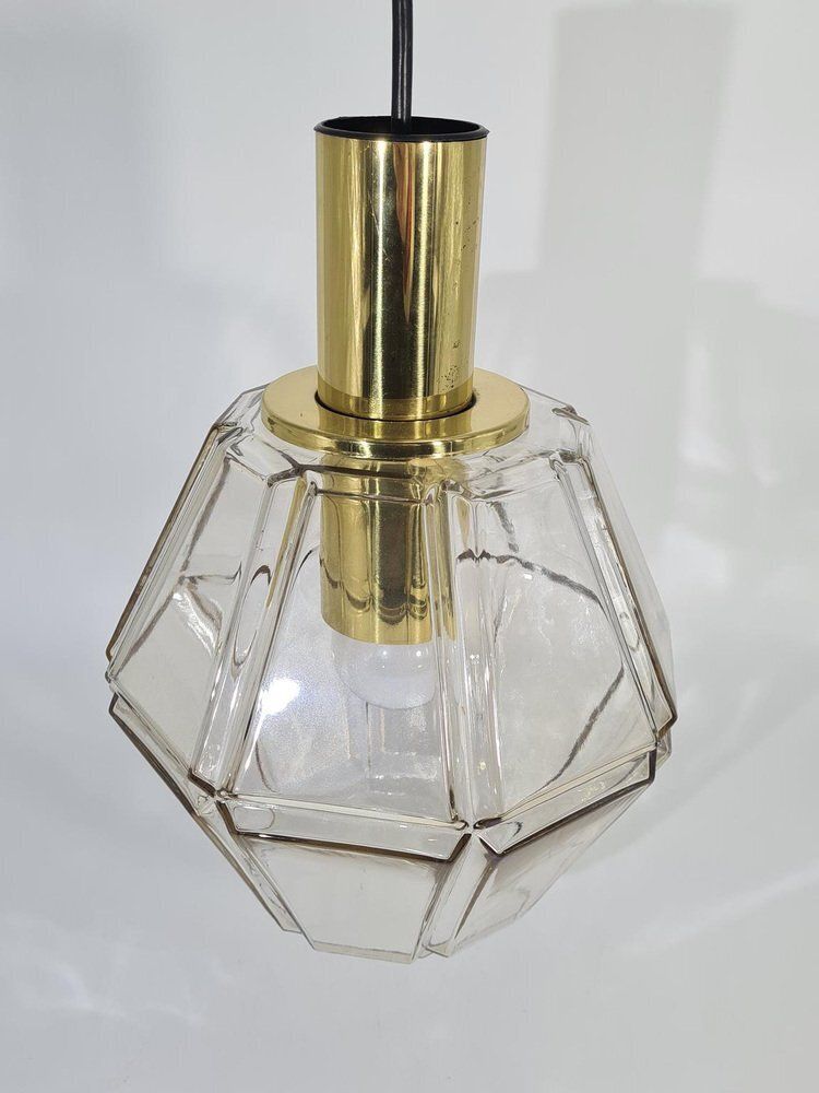 Mid Century Modern Pendant Lamp In Faceted Glass From Glashütte Limburg, 1960s photo vintage