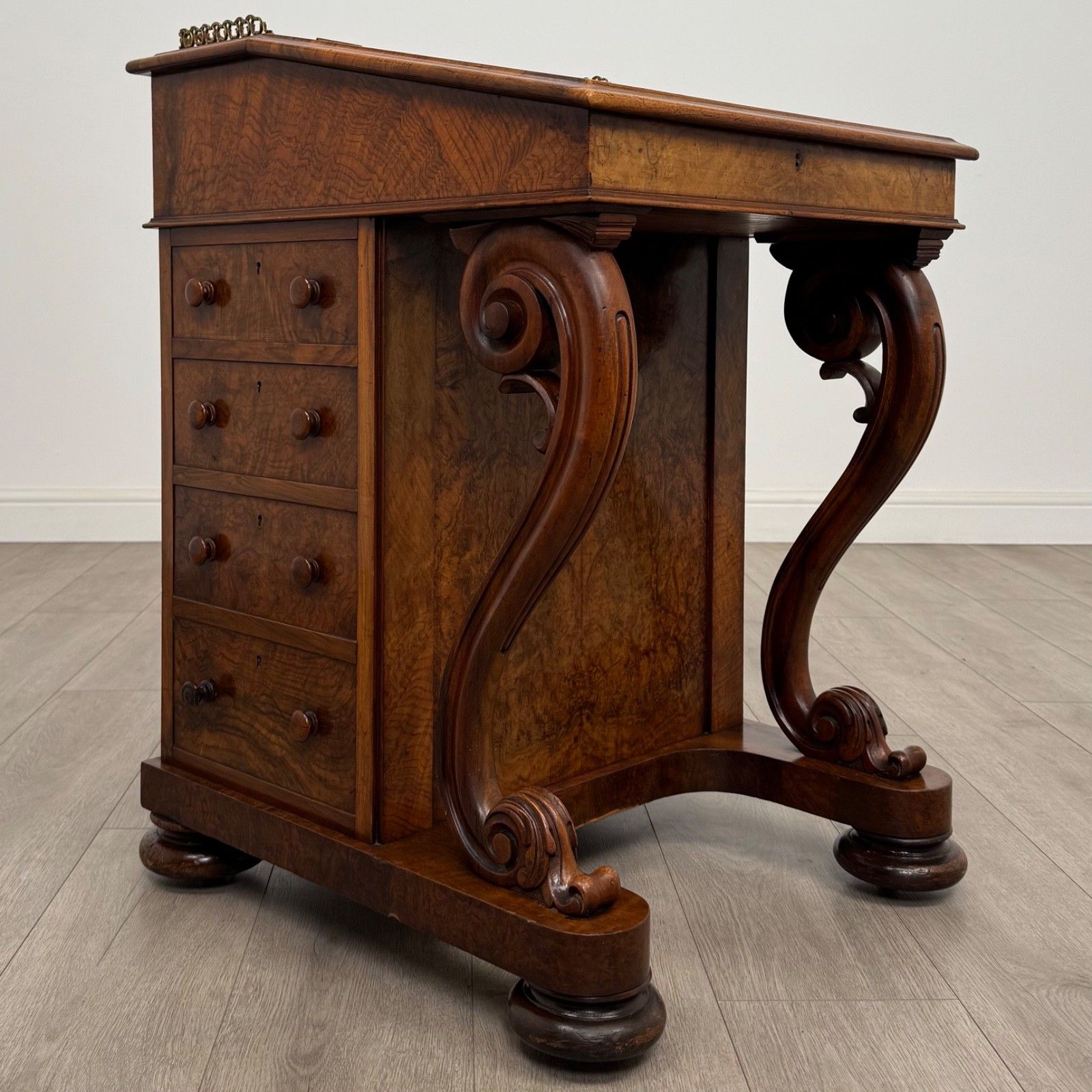 Antique 19th Century Fine Quality Burr Walnut Davenport Desk photo vintage