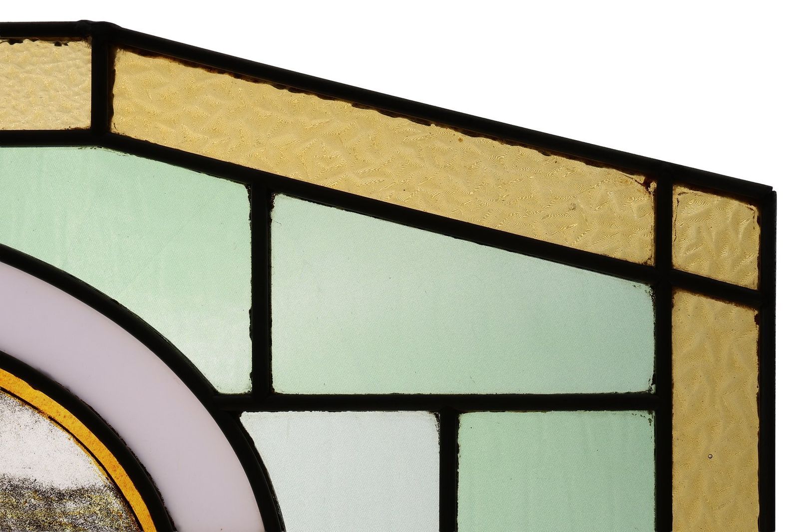 Art Deco Stained Glass Panel Depicting Early Football Scene, Belgium, 1910s photo Art