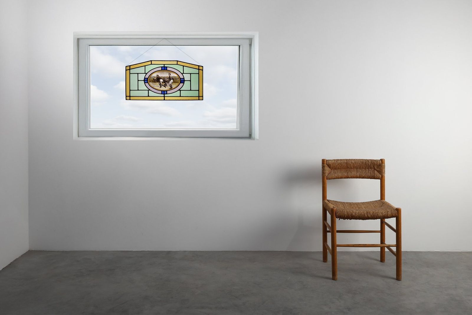 photo for sale Art Deco Stained Glass Panel Depicting Early Football Scene, Belgium, 1910s