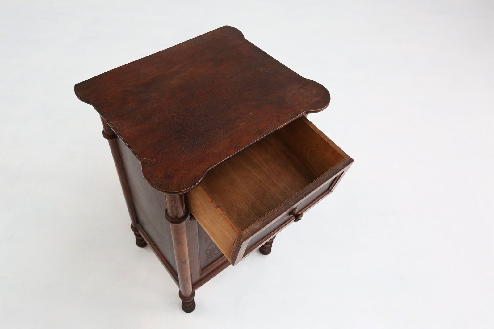 Art Deco Sculptural Nightstand In Dark Stained Wood, Belgium, 1930s photo Furniture