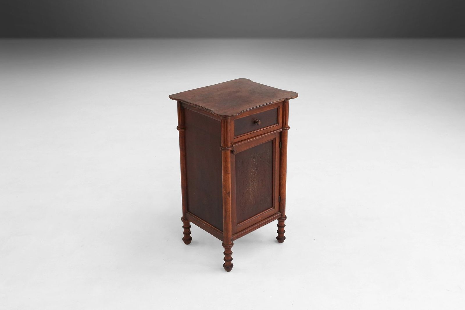 Art Deco Sculptural Nightstand In Dark Stained Wood, Belgium, 1930s photo vintage