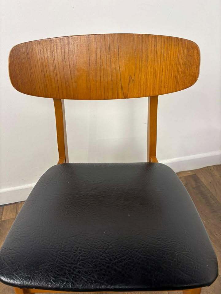 Pair Of Mid Century Teak Chairs With Black Upholstery photo Furniture