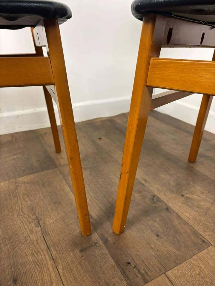 photo furniture Pair Of Mid Century Teak Chairs With Black Upholstery